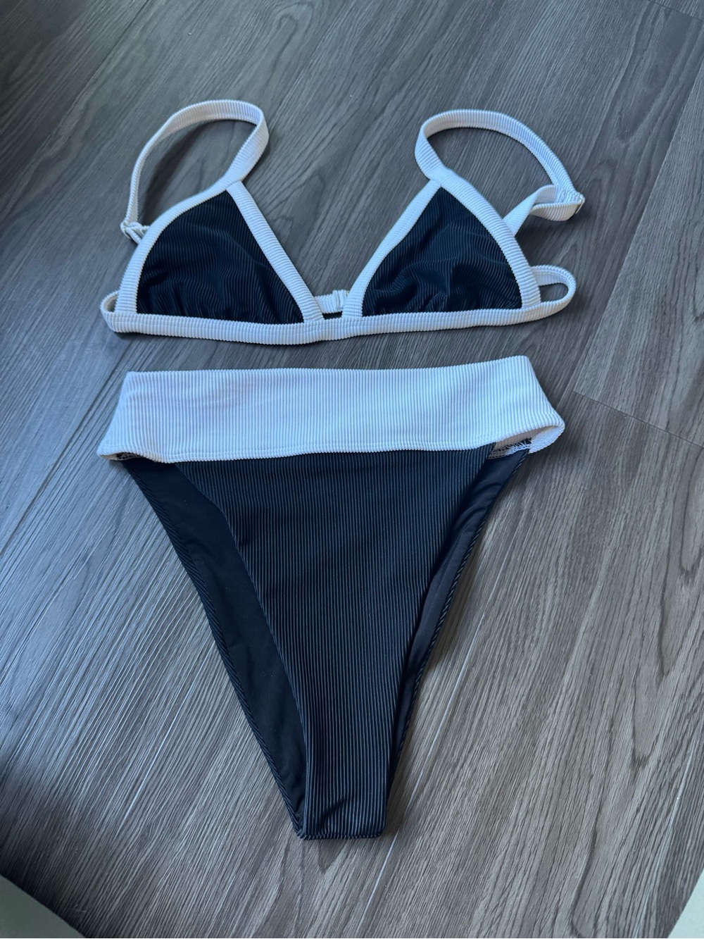 Beach Riot Black Bikini with White Trim. Top is size small, bottoms are XS